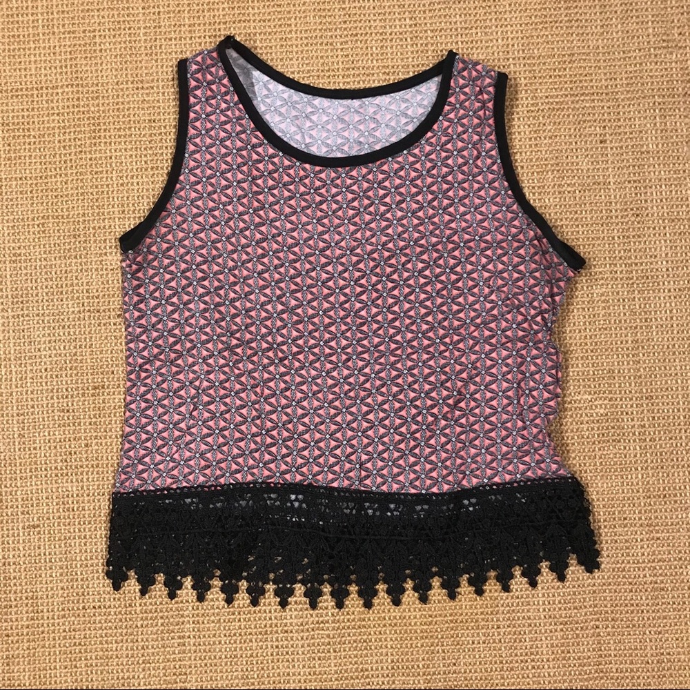 Colorful Cropped Tank Top with Lace - Size S